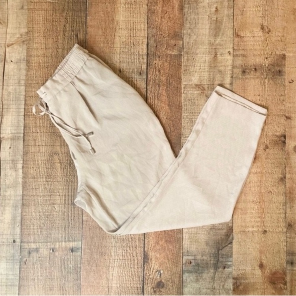 Zara Beige Elastic Waist Drawstring Tapered Trousers Pants Small 26